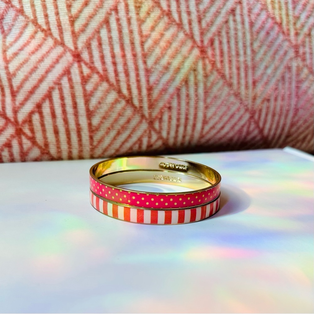 Jcrew/Crewcuts Coral Polka Dot & Stripes Bangle Bracelets (Set of 2) - Picture 3 of 9